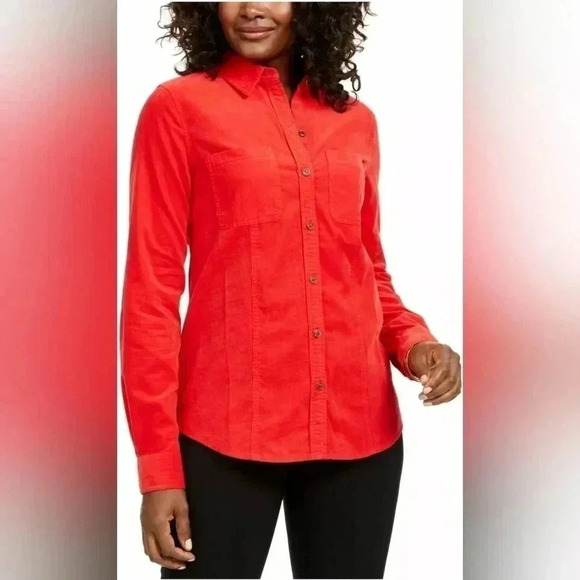 CHARTER CLUB  Women Red Pocketed Corduroy Button Up Top Petite Size PP‎ NWT - Picture 1 of 8